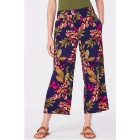 J. Jill smocked waist floral print cropped pants Size Large - Picture 1 of 6